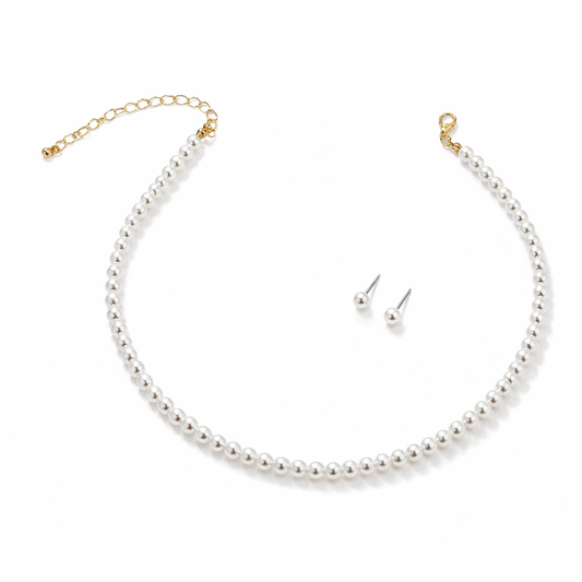 Set colier si cercei, auriu, cu perle, Nicholine C1
