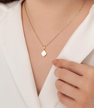 Set colier si cercei auriu, din otel inoxidabil, suflat cu aur 18k, cu trifoi, Olymira C1