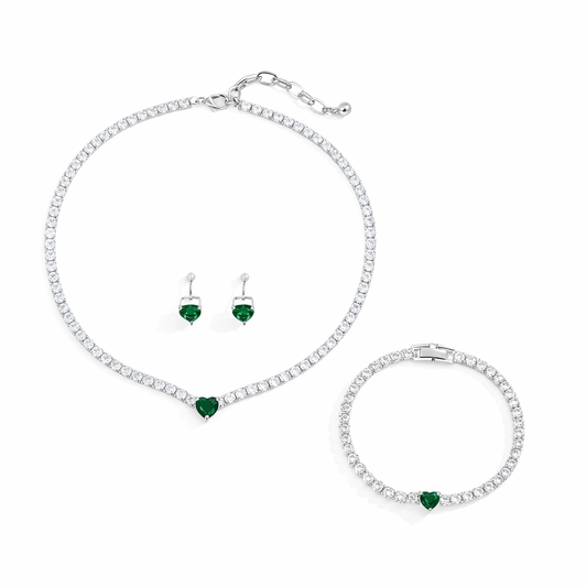 Set colier, tennis, bratara si cercei, argintiu, cu pietre din zirconiu, Aira C16