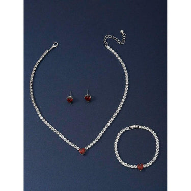 Set colier, tennis, bratara si cercei, argintiu, cu pietre din zirconiu, Aki C16 - Pursehuit.ro