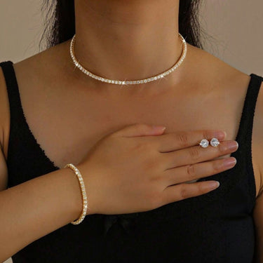 Set colier choker, bratara si cercei, auriu, cu cristale, Adea C2