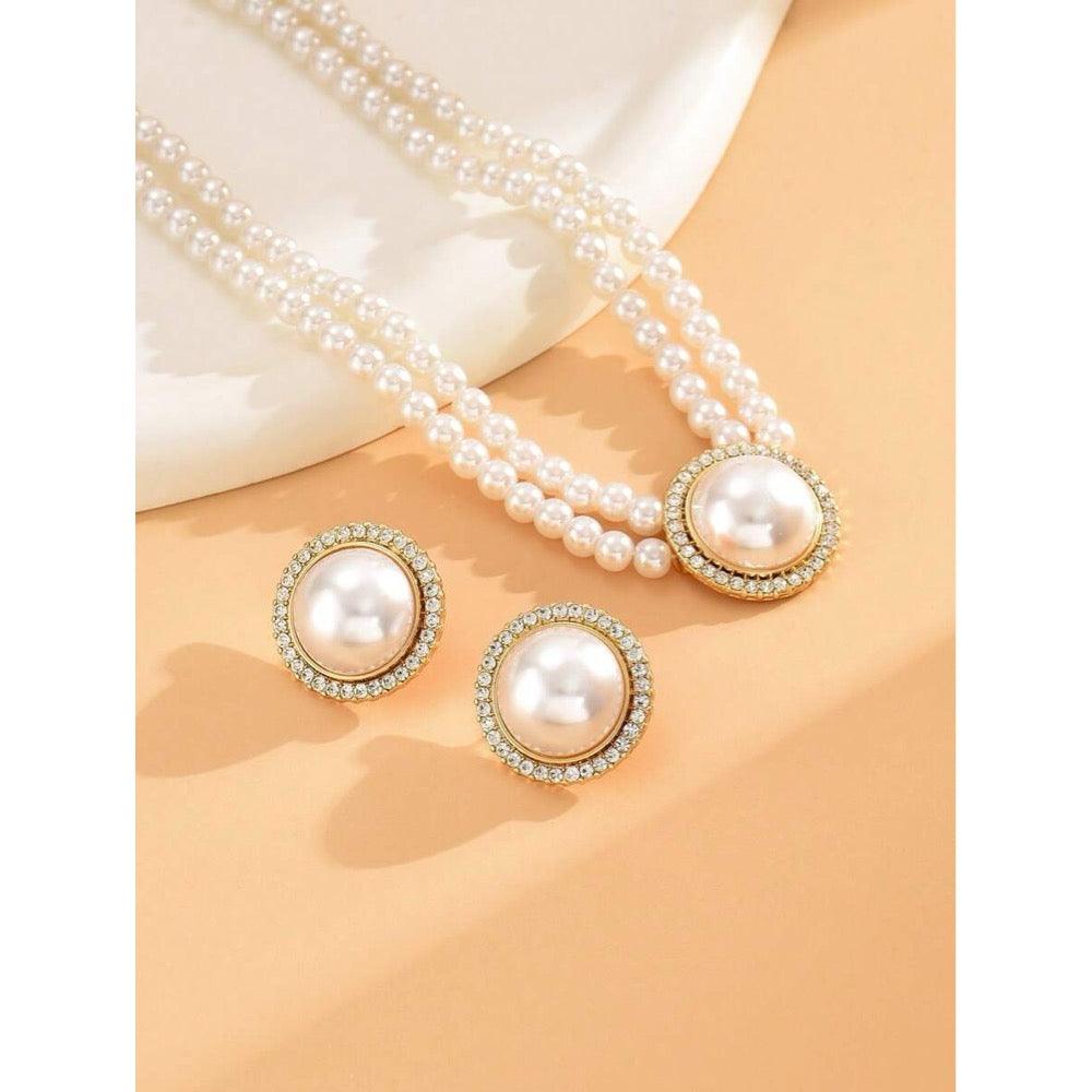 Set colier choker si cercei, auriu, cu perle si pietre, Charles C5 - Pursehuit.ro