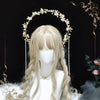 Tiara Halo, handmade, aurie, cu flori albe si perle, Emelia C1