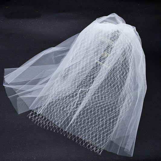 Voal de mireasa, alb, scurt, cu plasa, Secilia C3 - Pursehuit.ro